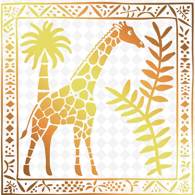 PSD uma girafa e palmeiras são mostradas em um quadrado