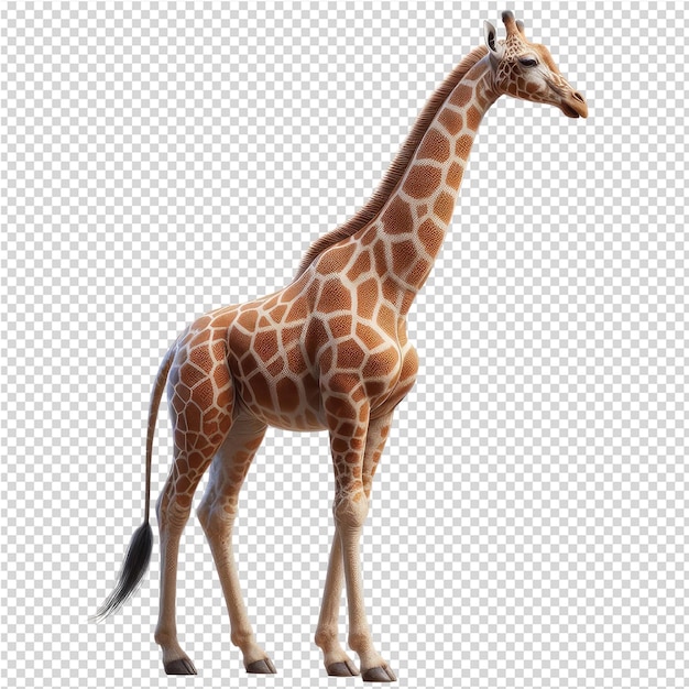 uma girafa está de pé em um fundo transparente