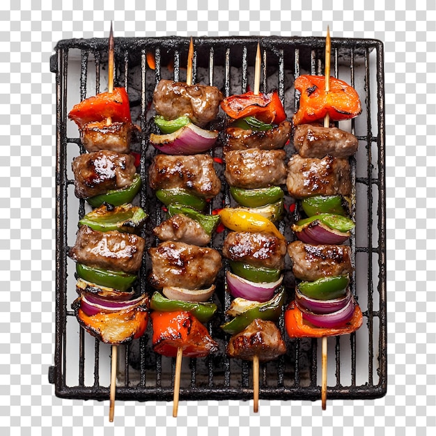 uma grelha com bolinhas de carne pimentas pimentas e pimentas