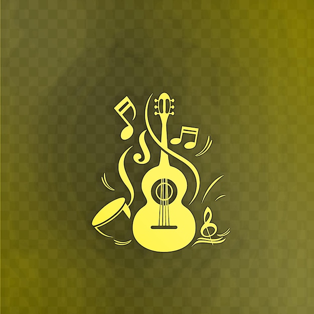 Uma guitarra amarela com uma nota musical nela