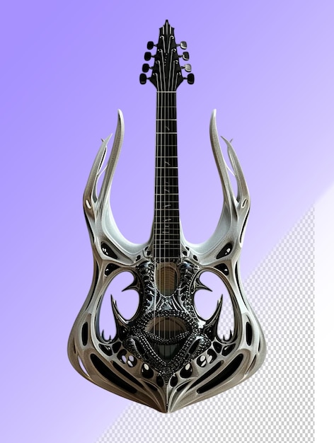 PSD uma guitarra com chifres e chifres é mostrada com um fundo roxo