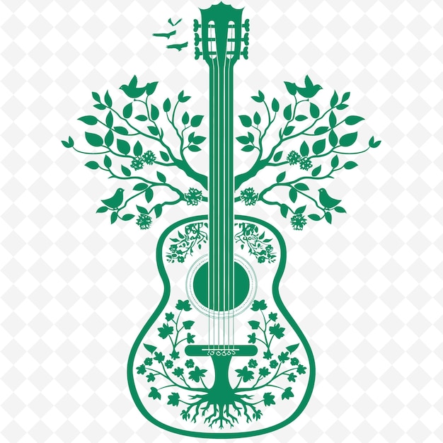 PSD uma guitarra verde com um desenho de árvore no topo dela