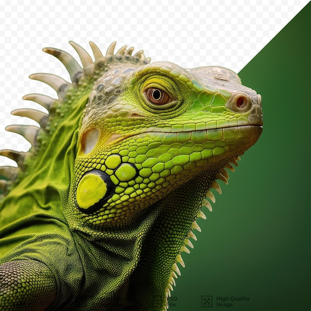 PSD uma iguana verde com fundo preto.