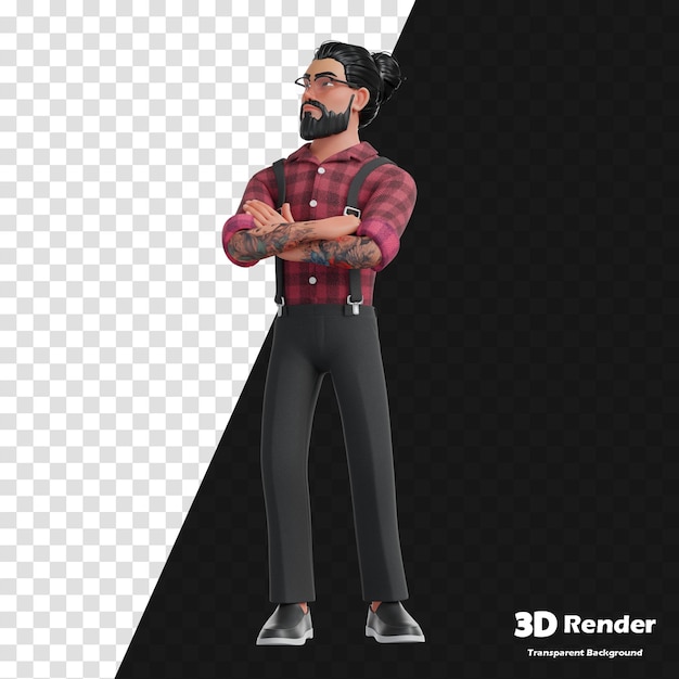 uma ilustração 3D de um homem 3D com óculos e uma camisa que diz 3D 3D