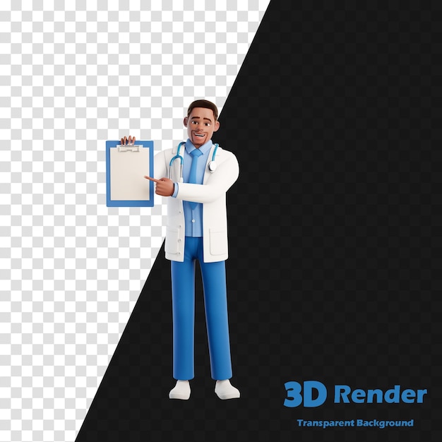 uma ilustração 3D de um médico com um estetoscópio nele