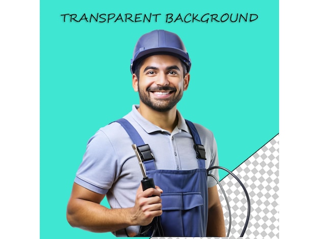 PSD uma ilustração a cores planas de um trabalhador feliz em fundo transparente