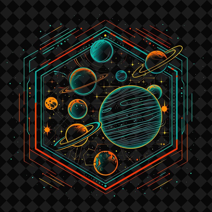 PSD uma ilustração artística digital de planetas e planetas