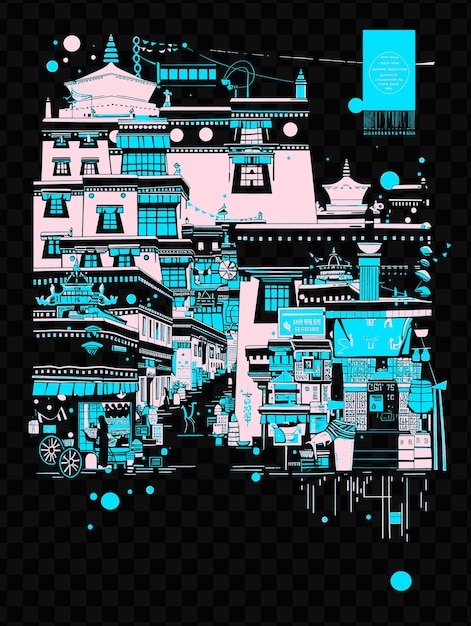 Uma ilustração artística digital de uma cidade