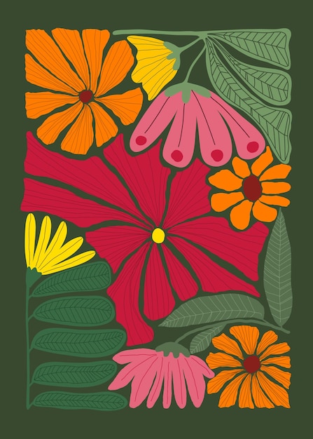 uma ilustração colorida de flores com as palavras flores no centro