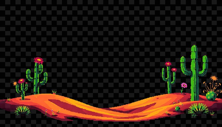 PSD uma ilustração colorida de um deserto com uma chama vermelha