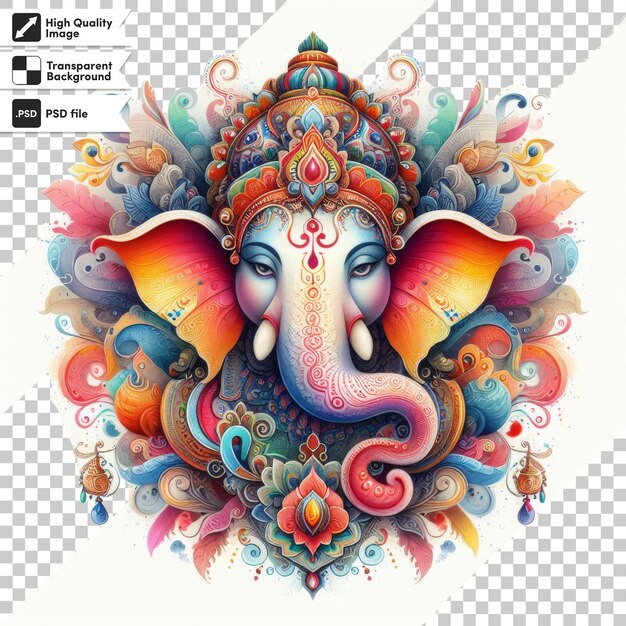 PSD uma ilustração colorida de um elefante com a palavra elefante nele