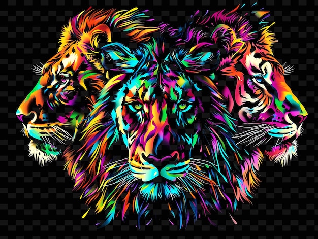 PSD uma ilustração colorida de um leão com um tigre nas costas