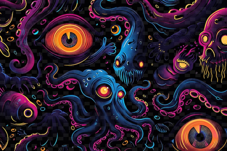 PSD uma ilustração colorida de um polvo com um olho grande