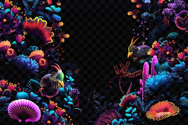 PSD uma ilustração colorida de um recife de coral tropical e a palavra coral