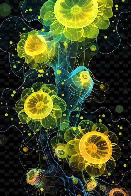 PSD uma ilustração colorida de uma águia-vivas com bolhas e bolhas verdes e amarelas