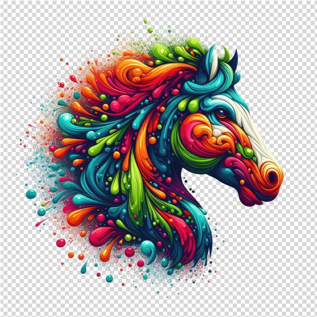 PSD uma ilustração colorida de uma cabeça de cavalo com a cabeça de um leão