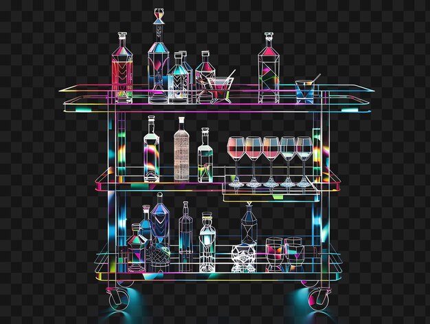 PSD uma ilustração colorida de uma prateleira com garrafas de álcool e garrafes de álcool