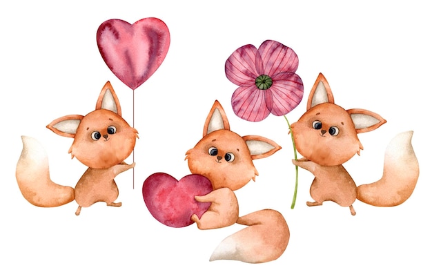 PSD uma ilustração de aquarela desenhada à mão com flores de raposa e um coração um conjunto para design