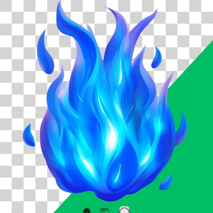PSD uma ilustração de chama azul vibrante em um fundo transparente branco