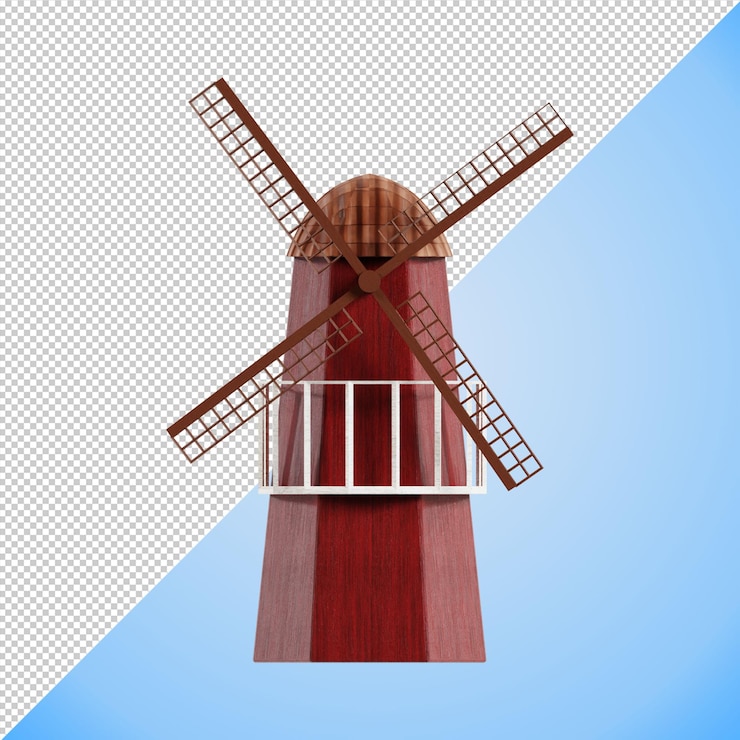 PSD uma ilustração de renderização 3d de moinho de vento de fazenda vermelha