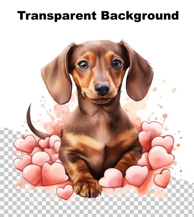 PSD uma ilustração de um cachorrinho com corações de valentino em um fundo transparente