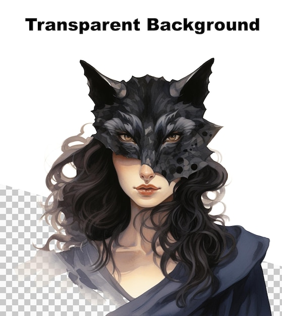 PSD uma ilustração de uma bela mulher com uma máscara de raposa