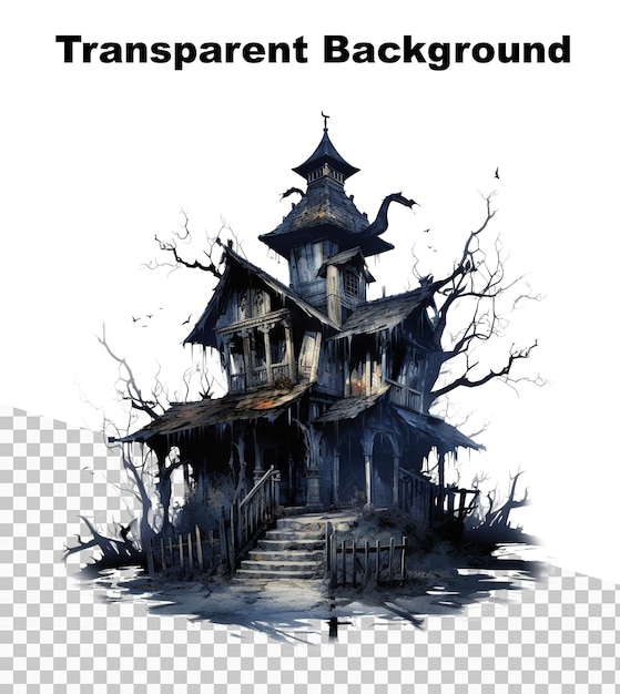 PSD uma ilustração de uma casa de terror escura em fundo transparente