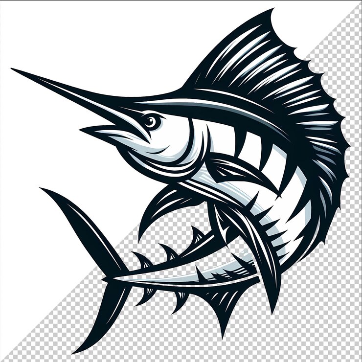 PSD uma ilustração do vetor do peixe marlin azul saltador