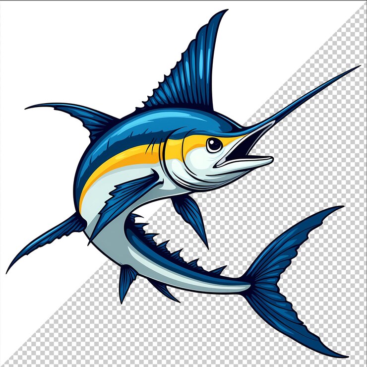 PSD uma ilustração do vetor do peixe marlin azul saltador