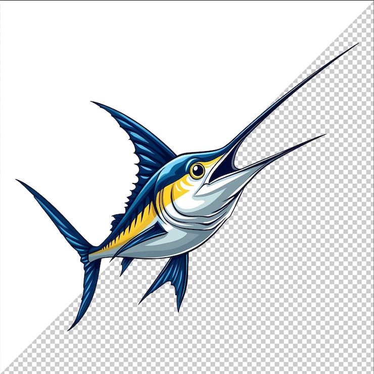 PSD uma ilustração do vetor do peixe marlin azul saltador