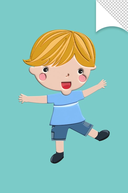 Uma ilustração dos desenhos animados de um menino dançando sobre um fundo azul
