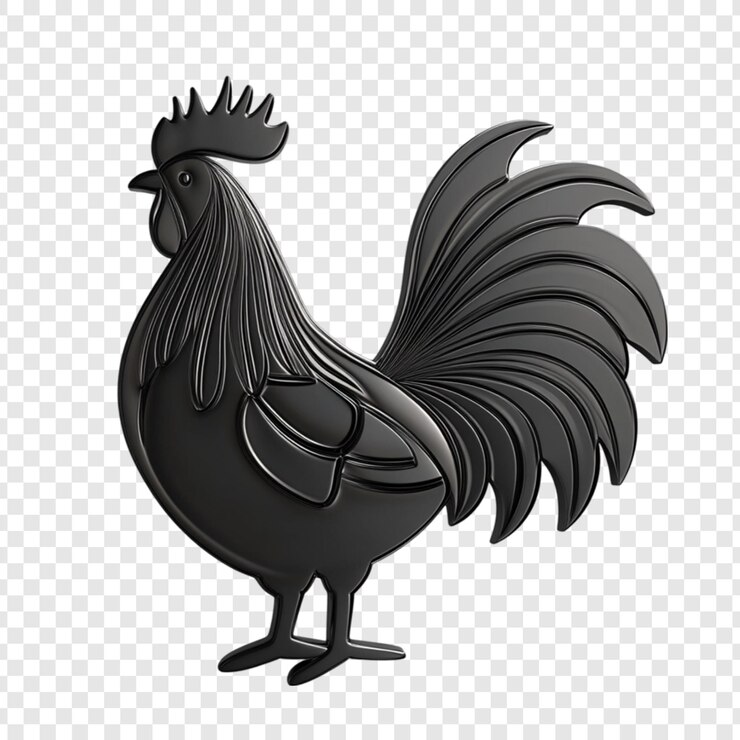 PSD uma ilustração elegante de um galo preto, um modelo 3d de um pássaro majestoso com penas detalhadas e uma pose impressionante, perfeita para marcas de logotipos ou fins decorativos