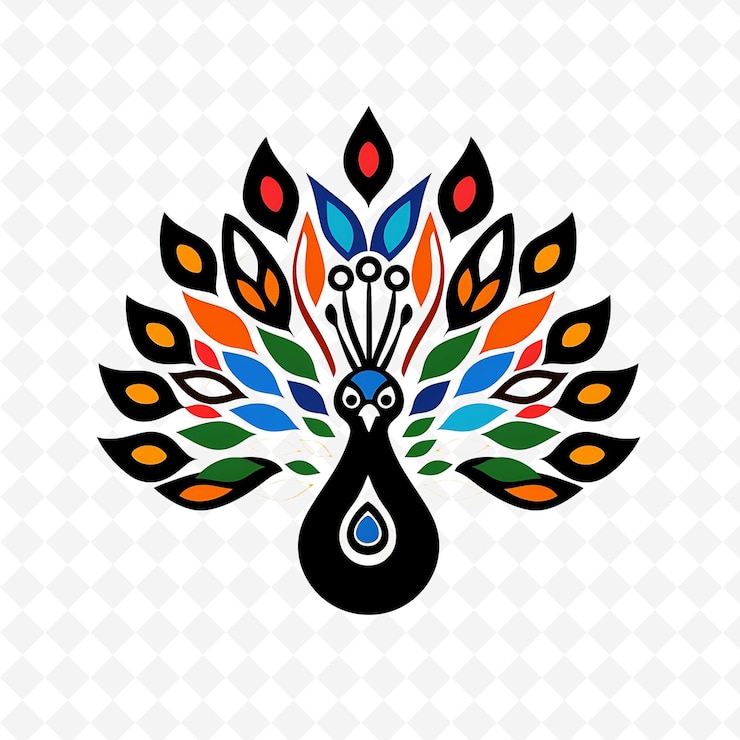 PSD uma ilustração em preto e branco de um pavão com um design colorido