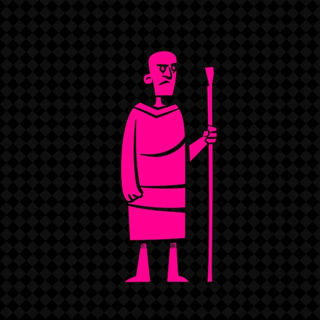 uma ilustração rosa e rosa de um homem com uma espada na mão