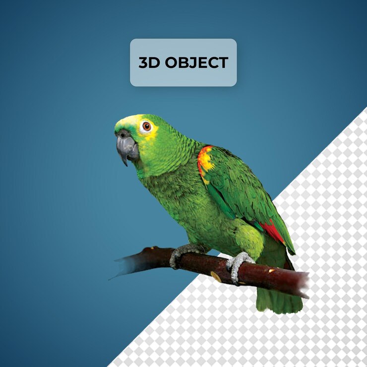 PSD uma imagem 3d de um periquito com uma imagem de um papagaio nele