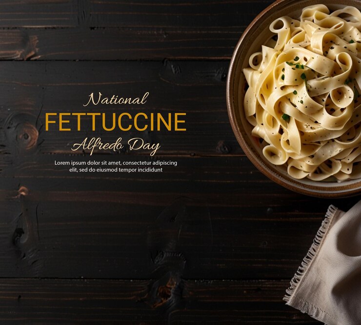 PSD uma imagem cativante de fettuccine alfredo pasta regada com molho cremoso e guarnição