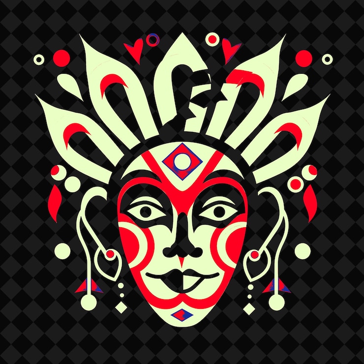 PSD uma imagem colorida de um rosto com uma cabeça tribal nele