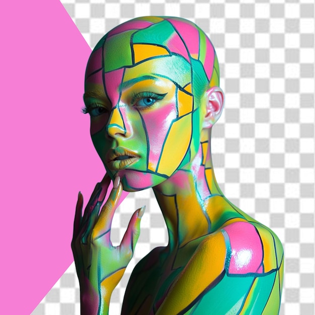 uma imagem colorida de uma mulher com um rosto multicolorido