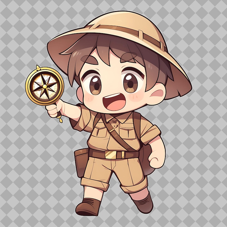 PSD uma imagem de desenho animado de um menino segurando uma chave com uma chave na mão