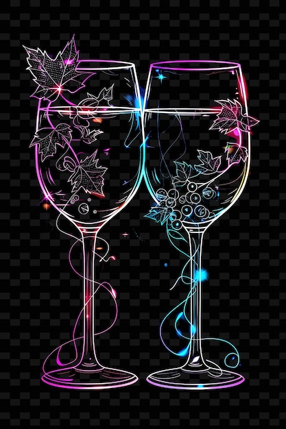 Uma imagem de dois copos de vinho com um desenho de flores na parte inferior