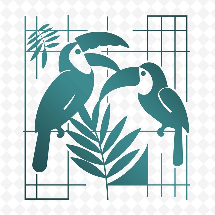 PSD uma imagem de dois pássaros com um fundo verde com um desenho que diz " pássaros "