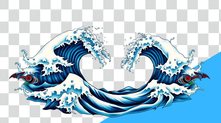 PSD uma imagem de duas ondas azuis e brancas com as palavras " duas " na parte inferior