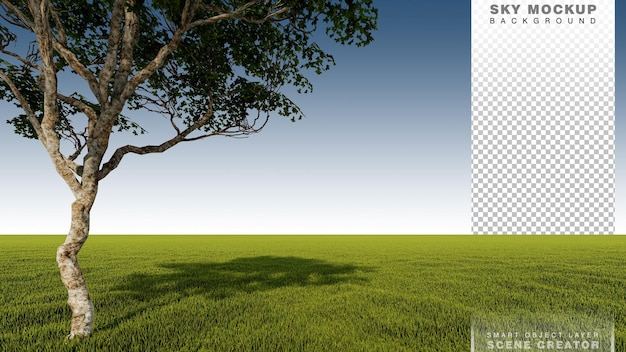 PSD uma imagem de renderização 3d de uma grande árvore colocada campo de grama