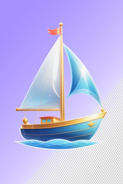 PSD uma imagem de um barco com uma vela e uma vela azul