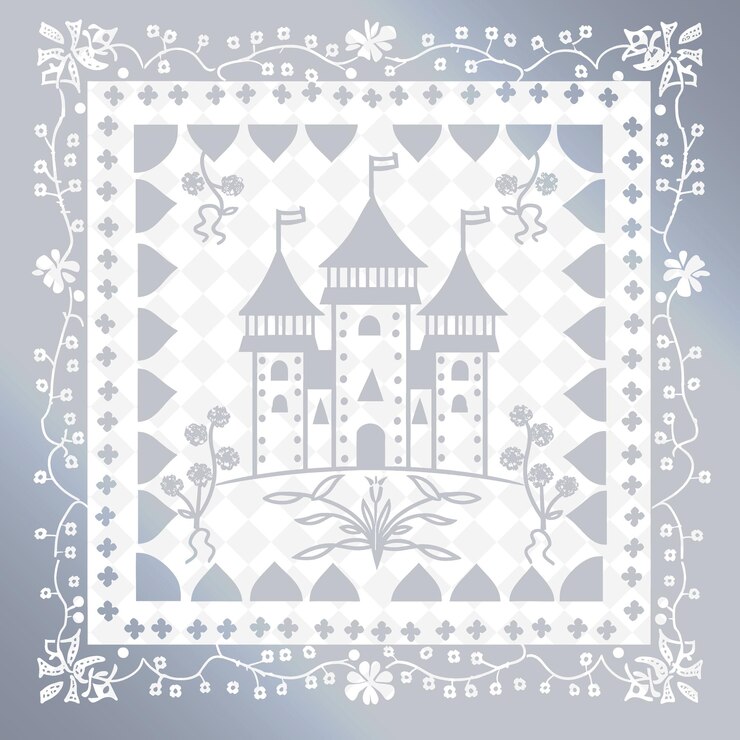 PSD uma imagem de um castelo com um padrão azul e branco