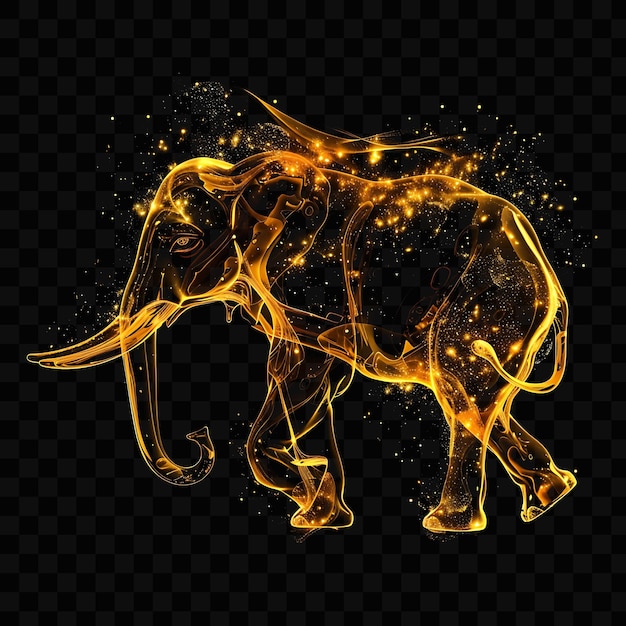 PSD uma imagem de um elefante com brilho dourado em um fundo preto