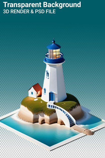 PSD uma imagem de um farol com um topo azul e uma casa na parte inferior