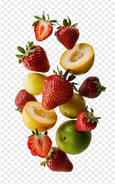 PSD uma imagem de um morango e algumas frutas em um fundo branco