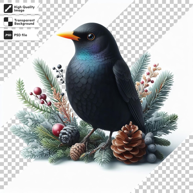 Uma imagem de um pássaro com uma imagem de uma cone de pinheiro nele