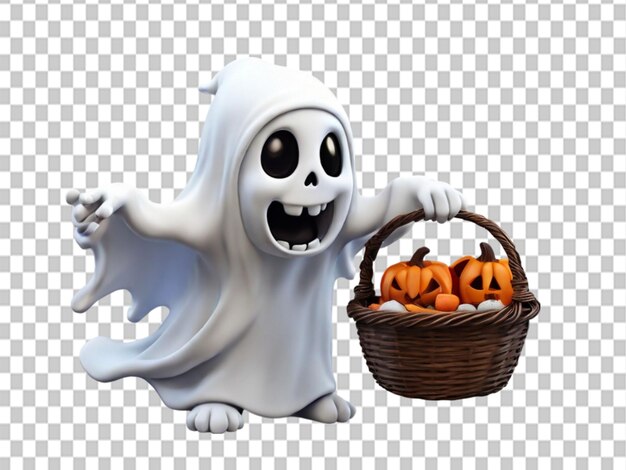 PSD uma imagem de um truque ou deleite de fantasma de desenho animado de halloween em fundo transparente